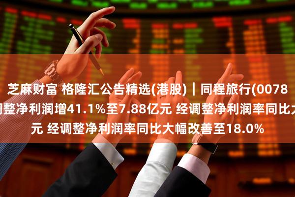 芝麻财富 格隆汇公告精选(港股)︱同程旅行(00780.HK)一季度经调整净利润增41.1%至7.88亿元 经调整净利润率同比大幅改善至18.0%